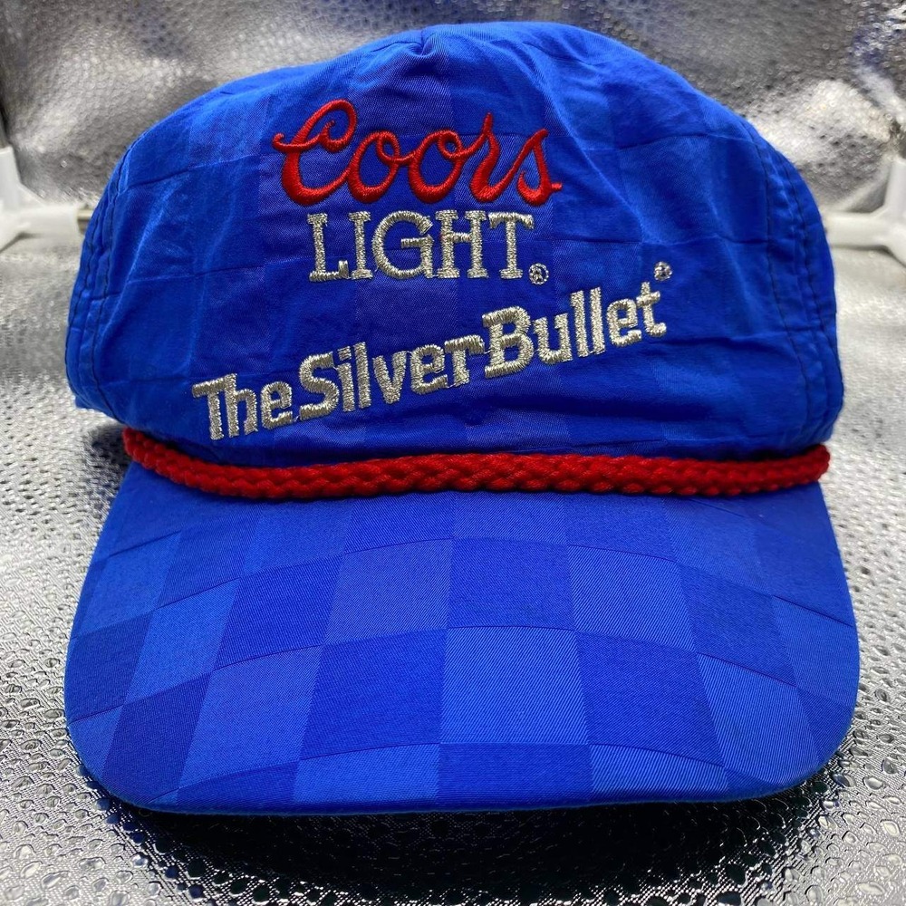 VTG Imperial Coors Light Men OS Blue Rope Hat Checkerboard The Silver Bullet